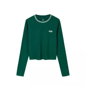Anta Lifestyle Series Круглый вырез Пуловер Длинный рукав Футболка Женские топы Темно-зеленый 962438402-1 L