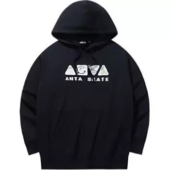 Anta Lifestyle Series Letter Loose Hooded Casual Long Sleeve Hooded Hooded Unisex Hoody Black 172438708-3 XL