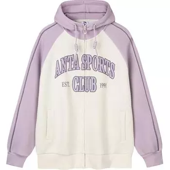 Anta Свободная толстовка с капюшоном и длинным рукавом Lifestyle Series Letter, женская толстовка серо-фиолетового цвета 162448724-2 XL
