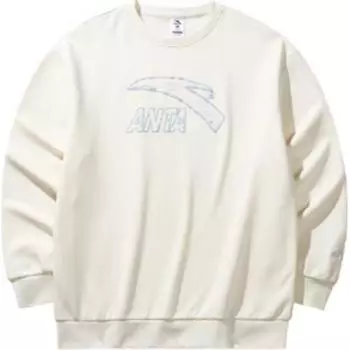 Anta Lifestyle Series Letter Loose Round Neck Pullover Long Sleeve Hoody Women sweatshirt Vanilla-White 962448701-6 S