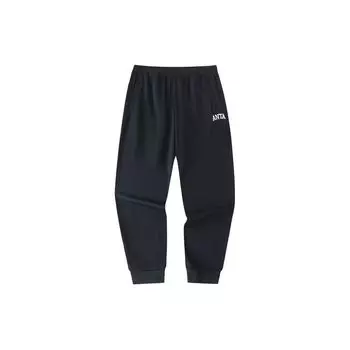 Anta Lifestyle Series Letter Mid-Rise Moisture-Wicking Tapered Knit Sports Pants Unisex pants Black 952428302-3 M