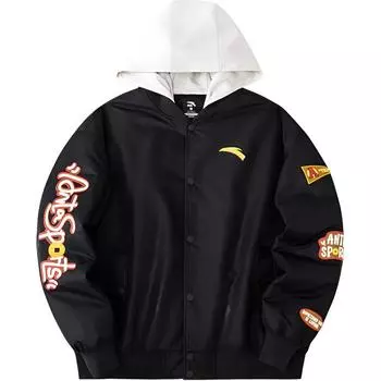 Anta Lifestyle Series Letter Print Casual Loose Color Block Cotton Jacket Unisex Jacket Black 972418801-2 S
