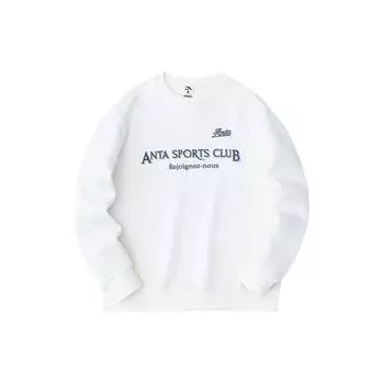 Anta Lifestyle Series Letter Print Easy Care Pullover Sports Long Sleeve Hoody Men sweatshirt Paper-White 152418732-1 L