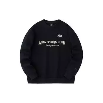Anta Lifestyle Series Letter Print Easy Care Pullover Sports Long Sleeve Hoody Men sweatshirt Basic-Black 152418732-4 3XL
