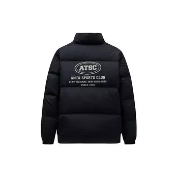 Anta Lifestyle Series Letter Print High Neck Свободная короткая водонепроницаемая куртка Snow Shell для мужчин, базовая куртка черного цвета 152348911-3 M