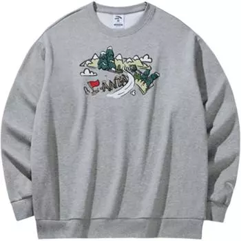 Anta Свободный свитер с круглым вырезом и буквенным принтом Lifestyle Series, толстовка с длинным рукавом, унисекс, серый, цветочно-серый 952448701-11 S