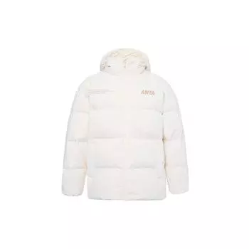 Anta Lifestyle Series Letter Print Snow Shell Three-Proof Hooded Down Jacket Women Upperwear Vanilla-White 962348902-1 2XL