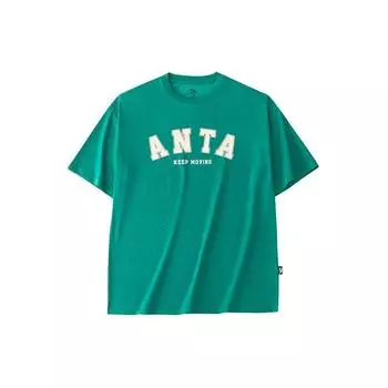 Anta Lifestyle Series Letter Round Neck Casual Sports Short Sleeve T-Shirt Men Tops Deep-Coconut-Green 952428106-2 XL