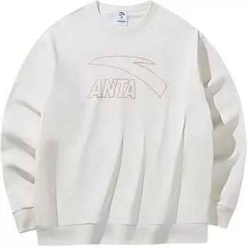 Anta Lifestyle Series Letter Round Neck Fleece Breathable Long Sleeve Sweatshirt Unisex sweatshirt Vanilla-White 952448701-5 L