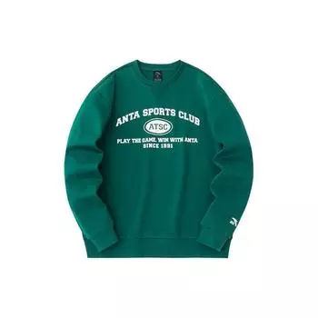 Anta Lifestyle Series Letter Round Neck Pullover Fleece Hoody Men sweatshirt Forest-Green 152348705-2 2XL