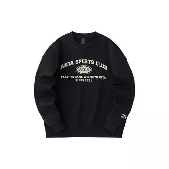 Anta Lifestyle Series Letter Round Neck Pullover Fleece Hoody Men Sweatshirt Basic-Black 152348705-3 2XL