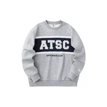 Anta Lifestyle Series Letter Round Neck Pullover Fleece Hoody Men Hoody Gray Heather-Gray 152348706-2 L