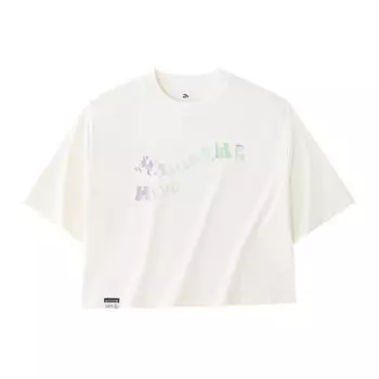 Anta Lifestyle Series Letter Round Neck Pullover Short Loose Short Sleeve T-Shirt Women T-Shirts Cloud-White 162428116-1 S