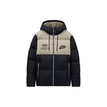 Anta Lifestyle Series Letter Splicing Zipper Hooded Толстая куртка Мужские куртки Basic-черный 152348920-4 L