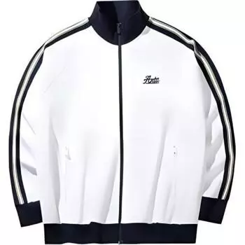 Anta Lifestyle Series Letter Stripe Stand Collar Zipper Long Sleeve Sweatshirt Men sweatshirt Snow-White 152438706-1 XL
