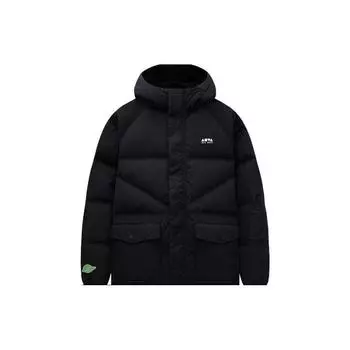 Anta Lifestyle Series Letter Zipper Hooded Down Jacket Unisex Outwear Basic-Black 172348901-2 L