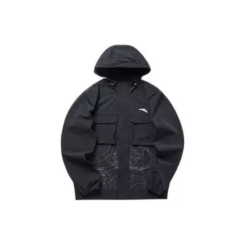 Anta Lifestyle Series Line Print Hooded Woven Jacket Long Sleeve Men Jacket Basic-Black 152130603-3 XL