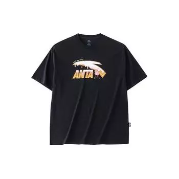 Anta Lifestyle Series Logo Letter Round Neck Loose Short Sleeve Drop Shoulder T-Shirt Women T-Shirt Basic-Black 962428107-4 S