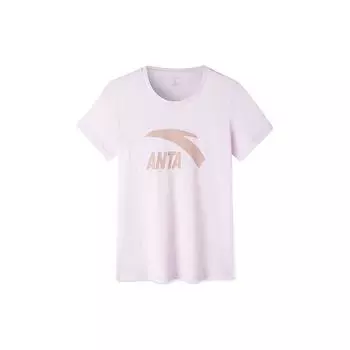 Anta Lifestyle Series Logo Letter Round Neck Short Sleeve T-Shirt Women Tops Ice-Cream-Pink 962328120-6 XS