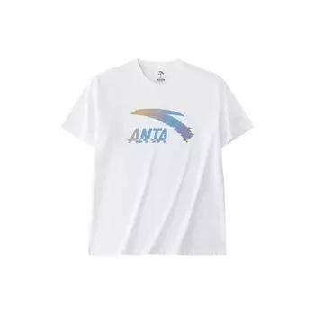 Anta Lifestyle Series Logo Letter Round Neck Pullover Short Sleeve T-Shirt Unisex Tops Magnolia-White 952428107-1 2XL
