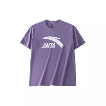 Anta Lifestyle Series Logo Letter Round Neck Pullover Short Sleeve T-Shirt Unisex T-Shirt Crystal-Purple 952428107-6 XL