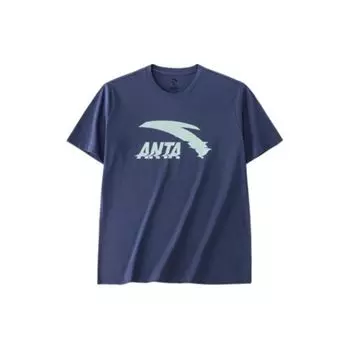 Anta Lifestyle Series Logo Letter Round Neck Pullover Short Sleeve T-Shirt Unisex Tops Sky-Blue 952428107-5 3XL
