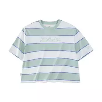 Anta Lifestyle Series Logo Letter Striped Round Neck Loose Short Sleeve T-Shirt Women T-Shirt Mugwort-Green 162328141-2 M