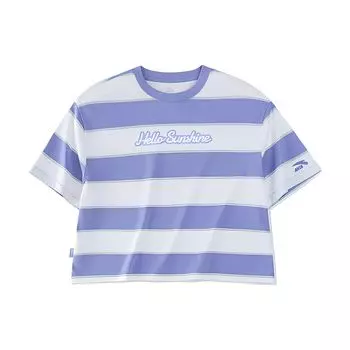 Anta Lifestyle Series Logo Letter Striped Round Neck Loose Short Sleeve T-Shirt Women T-Shirt Lilac 162328141-1 M