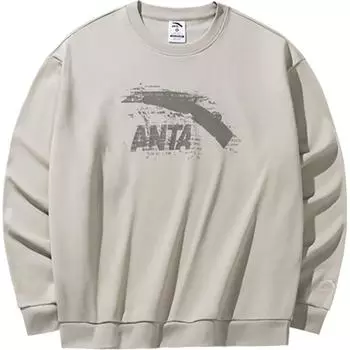 Anta Lifestyle Series Logo Pullover Round Neck Loose Sweatshirt Unisex sweatshirt Light-Smoke-Gray 952438702-7 L