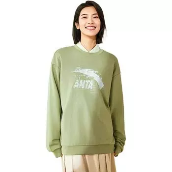 Anta Lifestyle Series Logo Pullover Round Neck Loose Sweatshirt Unisex sweatshirt Gray-Green 952438702-8 M