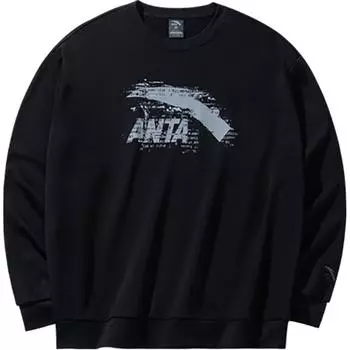 Anta Lifestyle Series Logo Pullover Round Neck Loose Sweatshirt Unisex sweatshirt Black 952438702-5 M