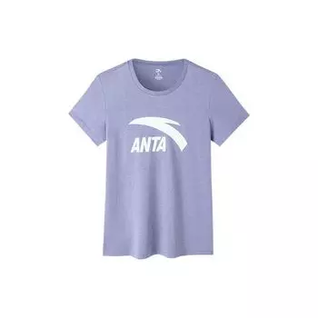 Anta Lifestyle Series Логотип Буква Круглый вырез Пуловер Короткий рукав Обычная футболка Женские топы Фиолетовый 962228169-5 S