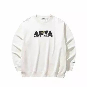 Anta Lifestyle Series National Trend Print Relaxed Round Neck Casual Long Sleeve Sweatshirt Men sweatshirt Ivory 152448713N-1 L