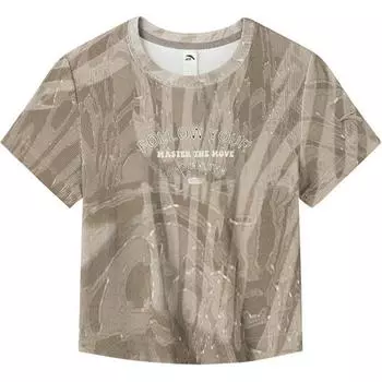 Anta Lifestyle Series Printed Letter Breathable Slim Fit Short Sleeve T-Shirt Women Tops Linen-Gray 162428117-5 L
