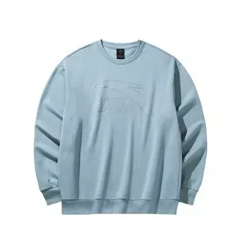 Anta Lifestyle Series Pullover Round Neck Letter Logo Breathable Sports Long Sleeve Sweatshirt Men sweatshirt Light-Blue 952448709-1 S