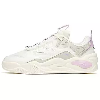 Anta Lifestyle Series Wraparound Non-Slip Shock Absorbing Wear-Resistant Low-Top Skate Shoes Women sneaker White Gray Purple 122118041-1 37.5