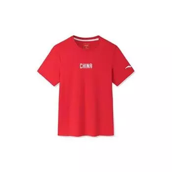 Anta Logo Letter Print Round Neck Knitted Sports Short Sleeve T-Shirt Men Tops Classic-Red 152327160-2 L