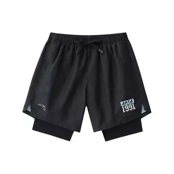Anta Logo Mid-Rise Lace-Up Sports Swim Shorts Men swimwear Black 1823531451-1 XL