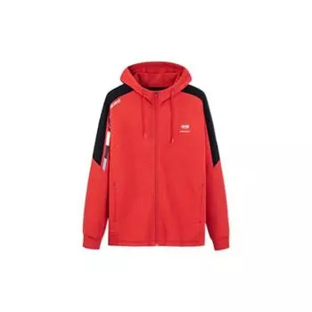 Anta Logo Patch Drawstring Hooded Long Sleeve Sweatshirt Men tops Red 952237718-2 S