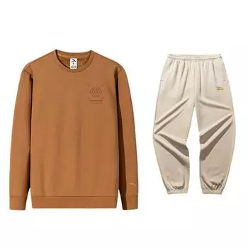 Anta Long Sleeve Round Neck Pullover Loose Sweatshirt Fleece Warm Sweatpants Casual Sports Suit Men sweatshirt 152447727N-2+972518301-1 M