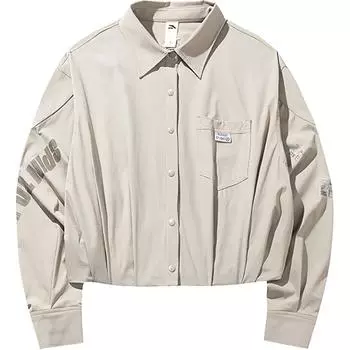 Anta Loose Breathable Letter Long Sleeve Shirt Women shirts Purple Khaki 162438137-2 S