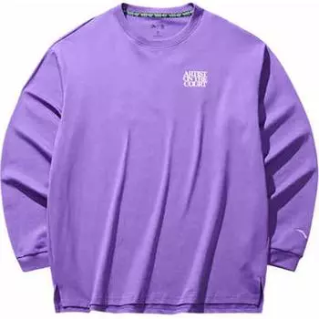 Anta Loose Fit Letter Print Round Neck Pullover Long Sleeve T-Shirt Unisex Tops Fluorescent-Grape-Purple 172441404-5 S