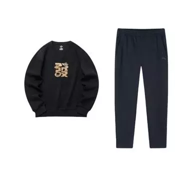Anta Loose Fit Round Neck Comfortable Sweatshirt And Pants Casual Sports Set Men sweatshirt and pants Black 952357302-1+952218706-1 S