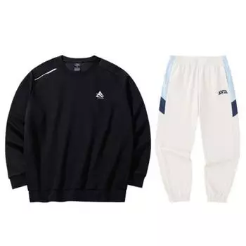 Anta Loose Fit Warm Round Neck Sweatshirt And Elastic Waist Cuffed Pants Casual Sports Set Men sweatshirt, pants 952437708-4+952418306-1 XL