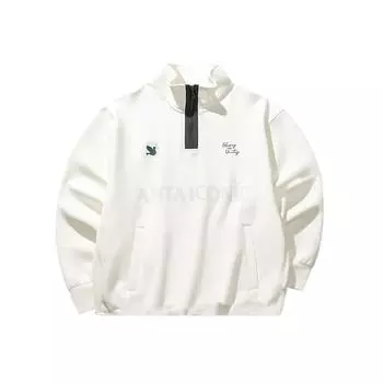 Anta Loose Fit Warm Stand Collar Pullover Sweatshirt With Letter Print Unisex sweatshirt Ivory 152518722-4 2XL