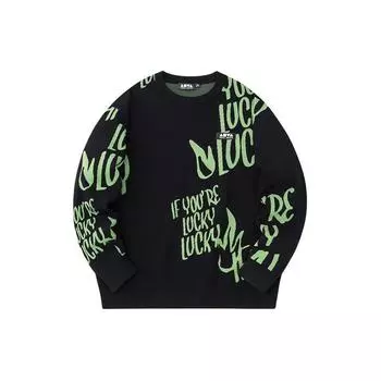 Anta Lucky You Skateboard Letter Print Round Neck Casual Pullover Long Sleeve Knit Sweeper Unisex tops Basic-Black Starry-Green 172348703S-2 XXL
