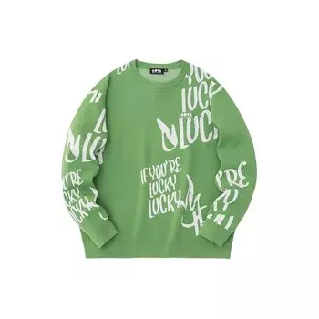 Anta Lucky You Skateboard Letter Print Round Neck Casual Pullover Long Sleeve Knit Sweeper Unisex Sweeper Starry-Green Paper-White 172348703S-3 L
