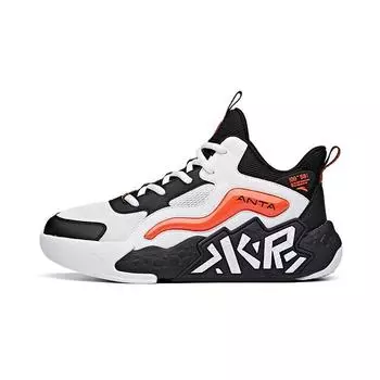 Anta Mesh Splicing Shock Absorbing Wear Resistant High Top Sports Casual Shoes Kids Sneakers Black White Orange A312131110-2 34