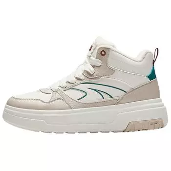 Anta Muffin Versatile Casual High-Top Skate Shoes Women Sneakers White Beige Green 922448907-2 40