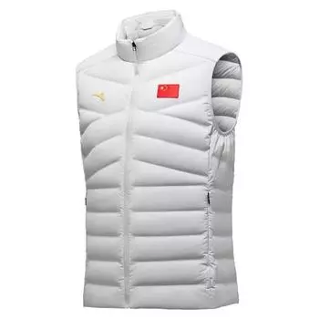 Anta National Flag Print Straight Tube Zipper Warm Stand Collar Sleeveless Vest Men Vests Gravel-Gray 452440103-1 3XL